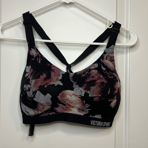 Victoria's Secret Black and Pink Sports Bra Floral Design 34D - Picture 2 of 4